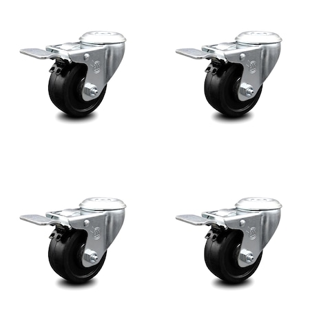 Service Caster 3.5 Inch Soft Rubber Swivel Bolt Hole Caster Set with Total Lock Brake SCC SCC-BHTTL20S3514-SRS-4